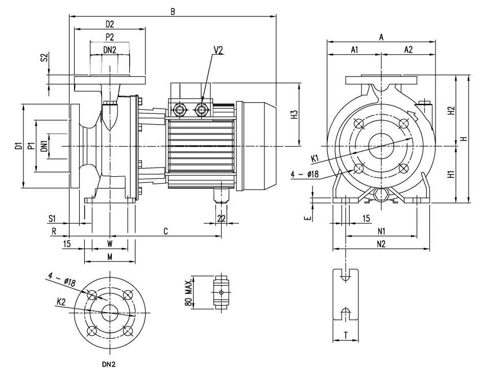 Bảng kích thước máy bơm Ebara Model 3D 32-200/4.0